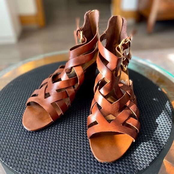 Franco Sarto Heeled Sandals | Gladiator Leather Shoes | Double Buckle - Picture 1 of 12